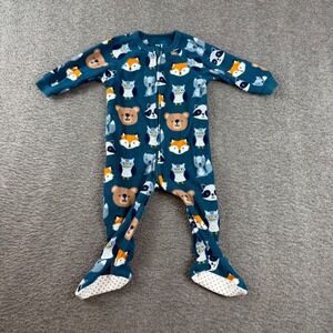 PJ Place Footed Pajamas Baby 6-9m Teal Forest Animal Fleece
